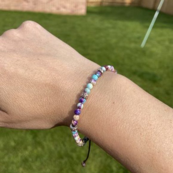 Ocean Regalite Natural Stone Handmade Healing 4mm Round Tibetan Bead Bracelet - Picture 8 of 8